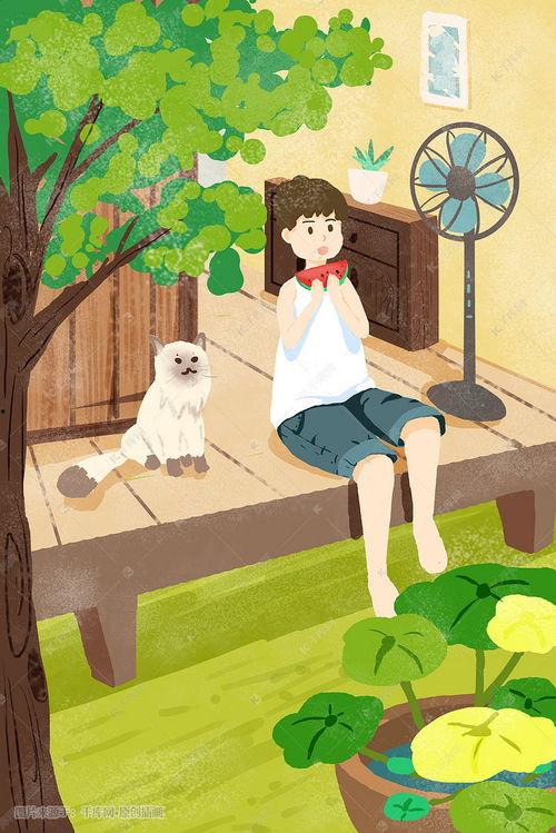 吃瓜少女卡通壁纸,趣味横生的视觉盛宴